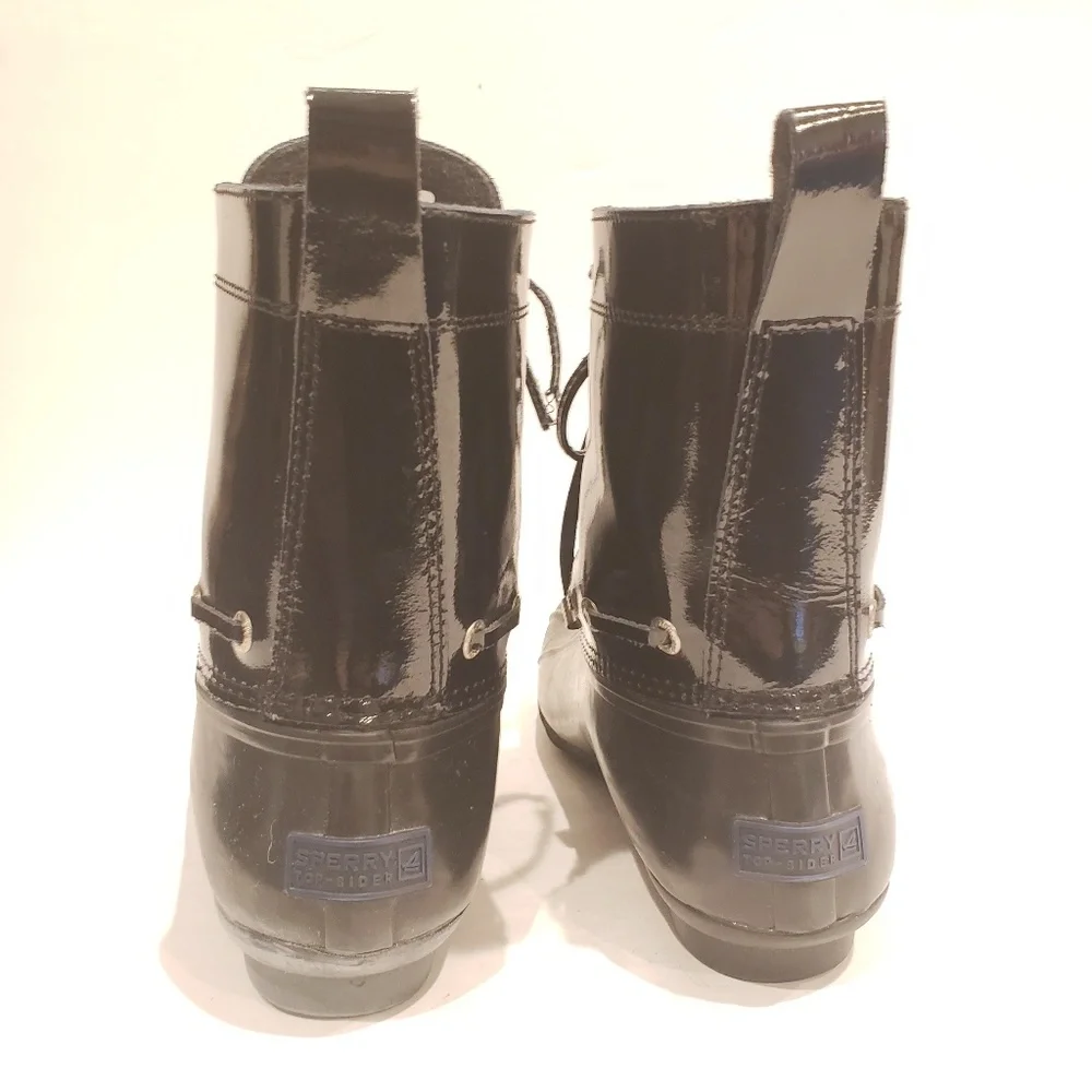 Sperry snowboot black patent leather rainboot womens size 6 black duckboot